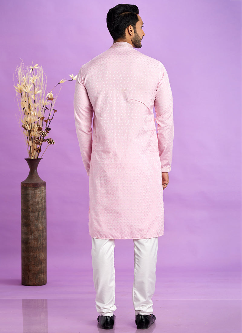 Art Silk Ice Pink Festival Wear Jacquard Kurta Pajama