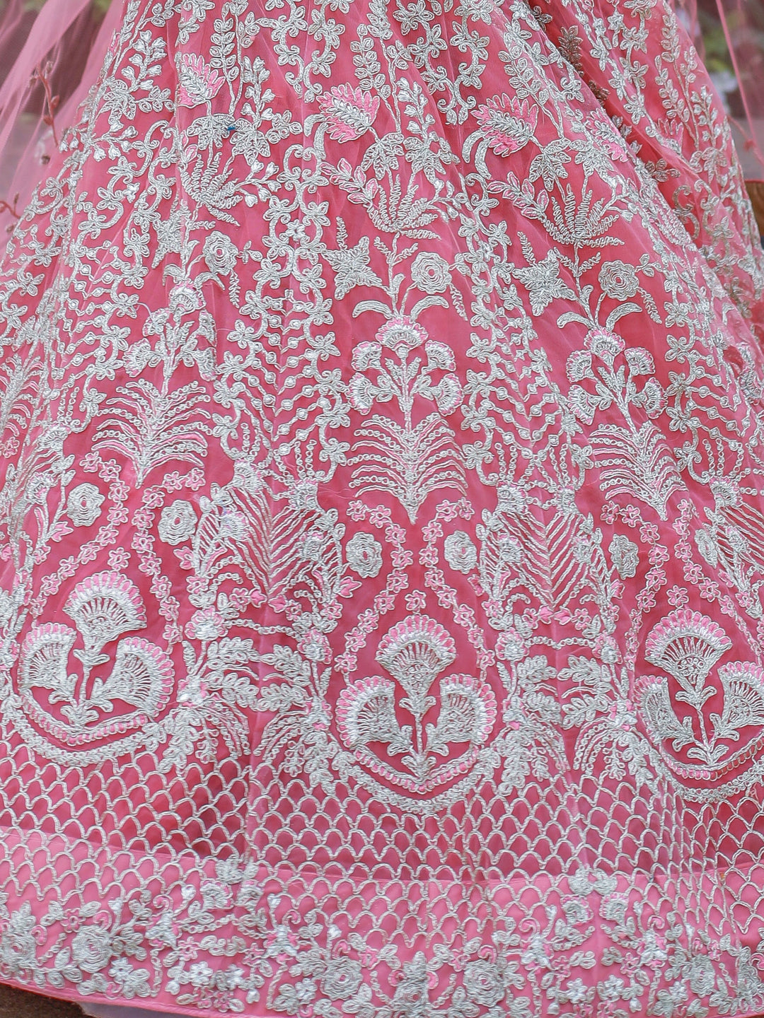 Pink Dori Work Net Engagement Wear Lehenga Choli