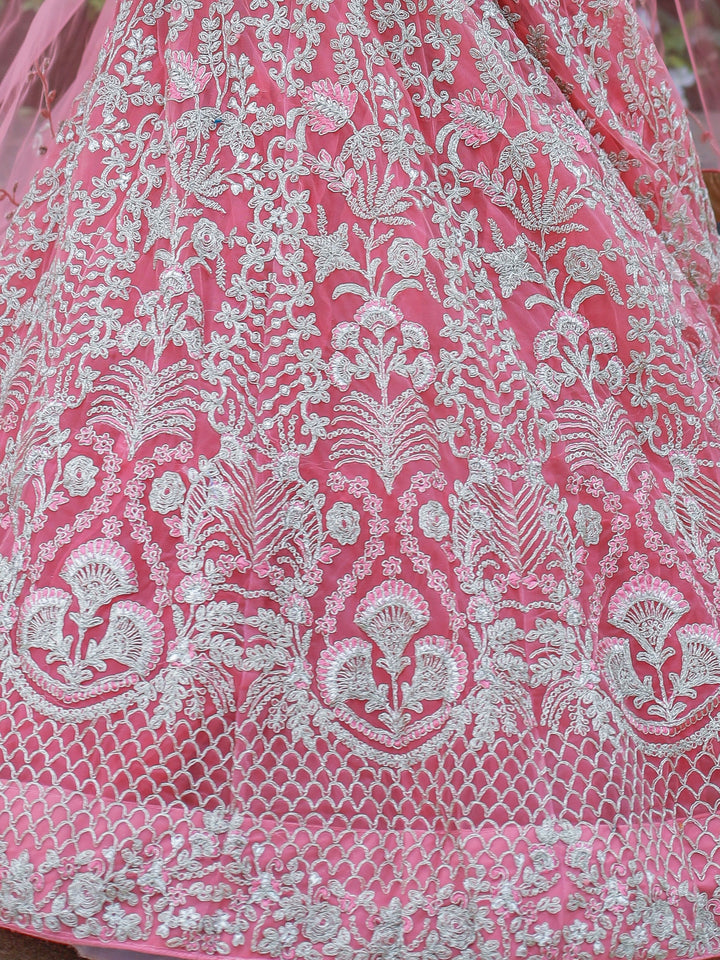 Pink Dori Work Net Engagement Wear Lehenga Choli