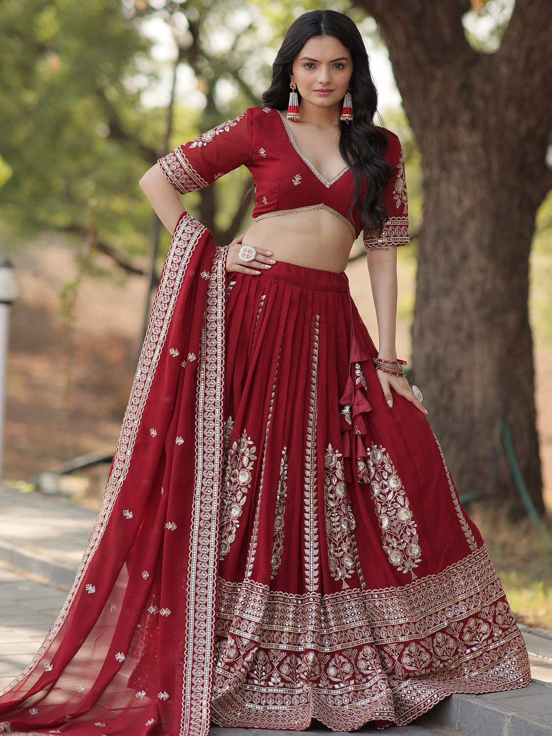 Maroon Sequins Georgette Wedding Lehenga Choli