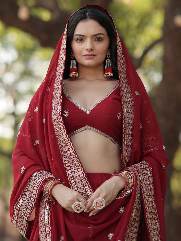Maroon Sequins Georgette Wedding Lehenga Choli