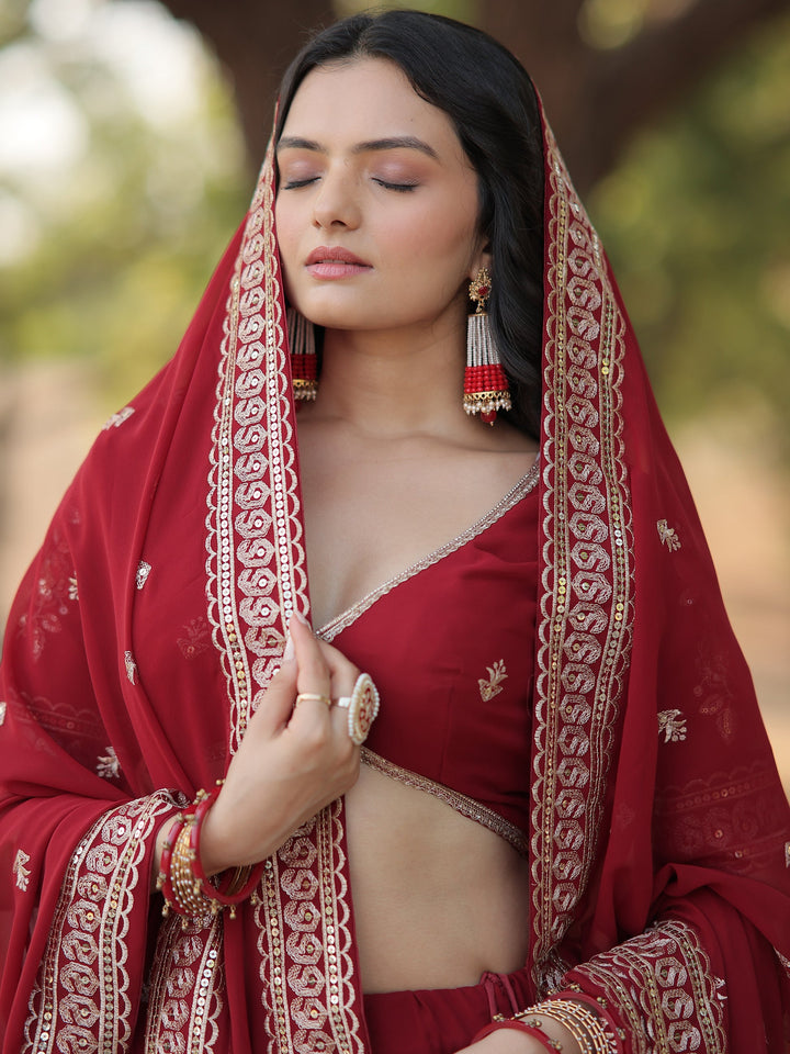 Maroon Sequins Georgette Wedding Lehenga Choli