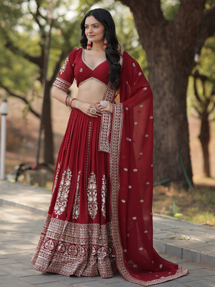 Maroon Sequins Georgette Wedding Lehenga Choli