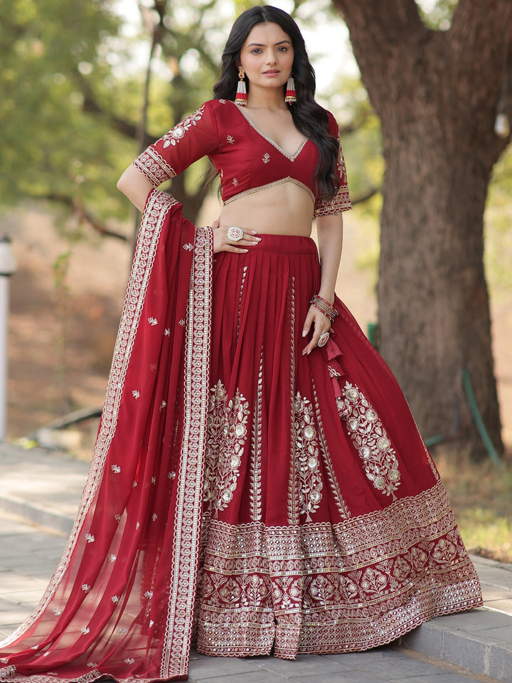 Maroon Sequins Georgette Wedding Lehenga Choli