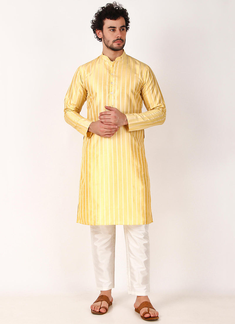 Art Silk Lemon Casual Wear Weaving  Readymade Kurta Pajama