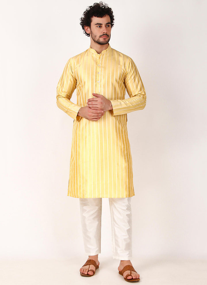 Art Silk Lemon Casual Wear Weaving  Readymade Kurta Pajama