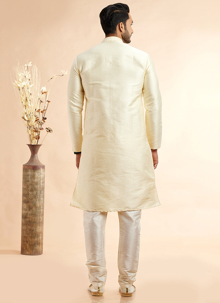 Jacquard Art Silk Lemon Festival Wear Machine Work Readymade Kurta Pajama