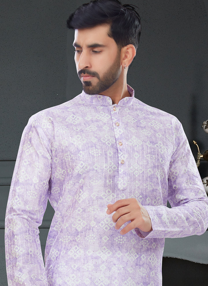 Light Lavender Silk Traditional Wear Digital Printed Kurta Pajama