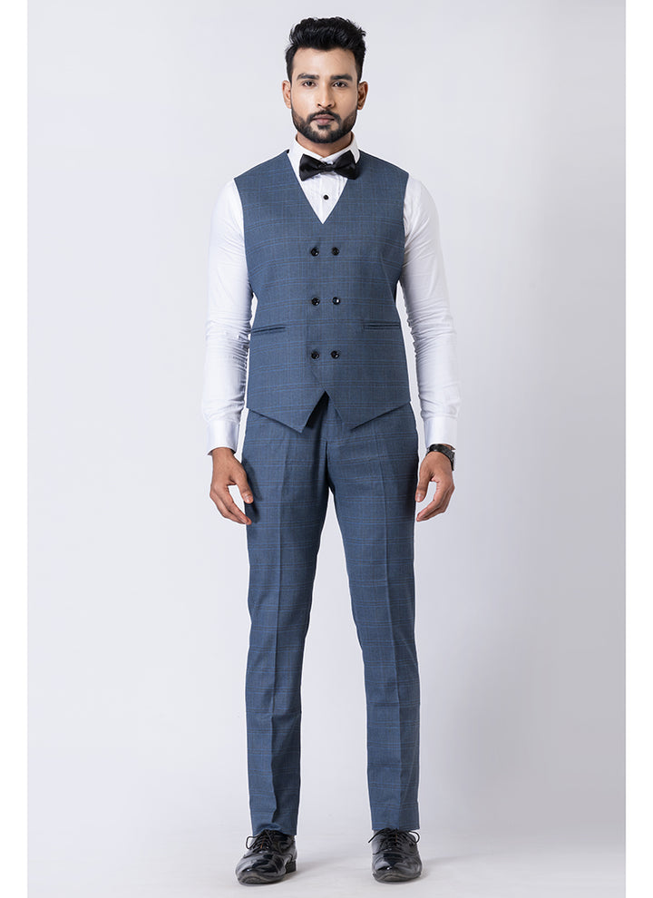 Polyster Mix Light Blue Ceremonial Wear Stylish Tuxedo Suit