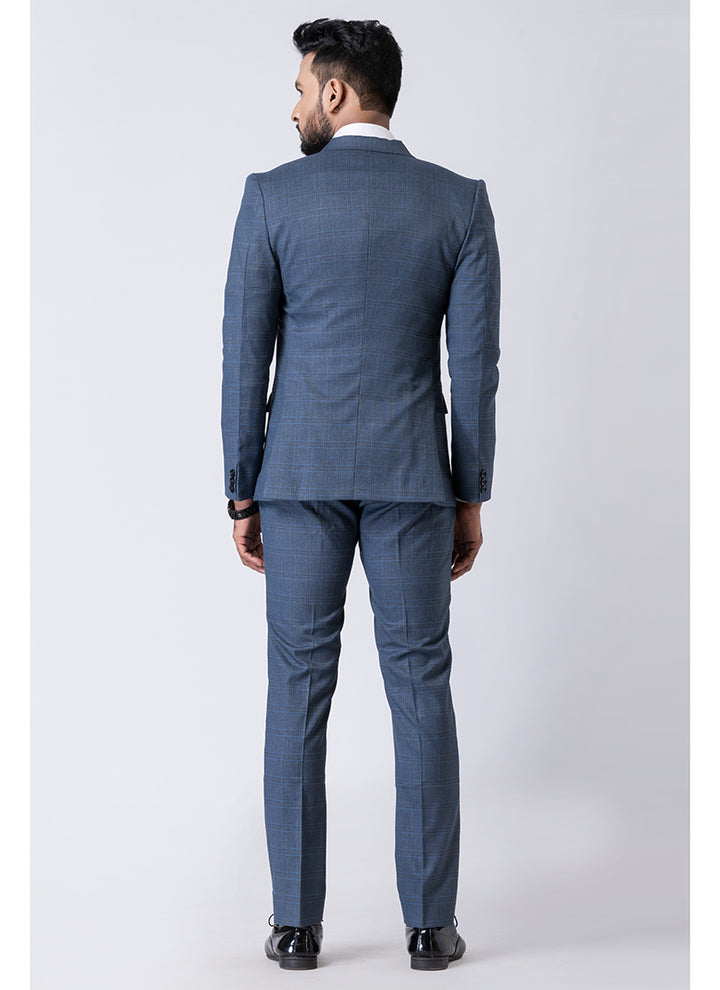 Polyster Mix Light Blue Ceremonial Wear Stylish Tuxedo Suit