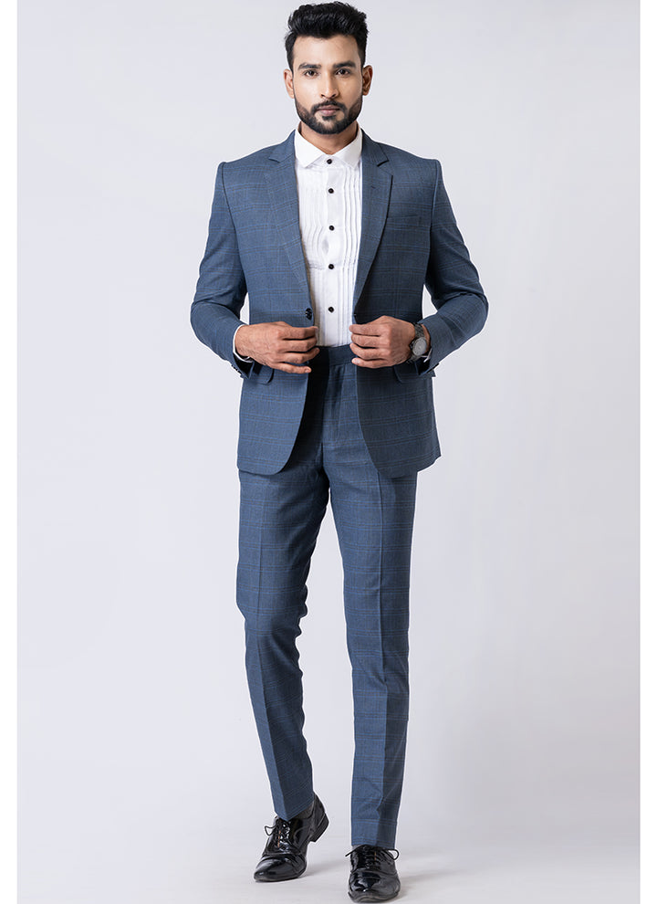 Polyster Tr Light Blue Party Wear Formal Blazer With Trouser
