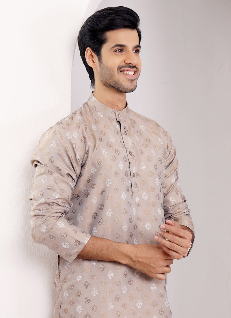 Viscose Light Brown Ceremonial Wear Weaving  Readymade Kurta
