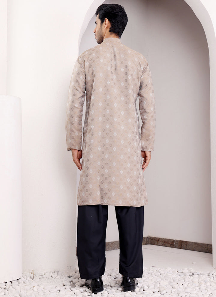 Viscose Light Brown Ceremonial Wear Weaving  Readymade Kurta