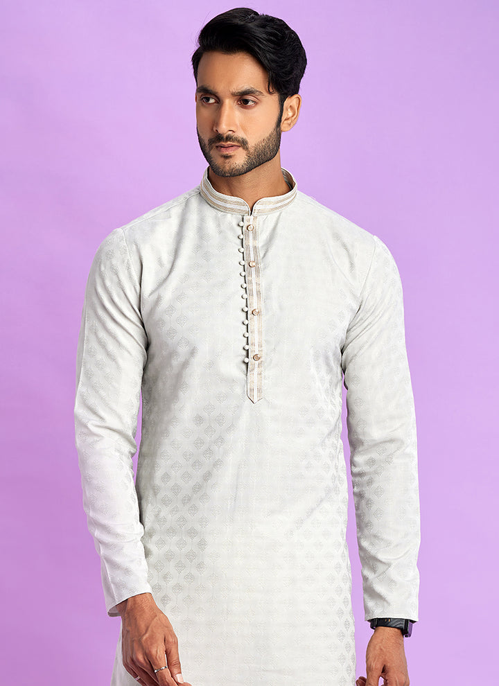 Art Silk Light Grey Festival Wear Jacquard Kurta Pajama