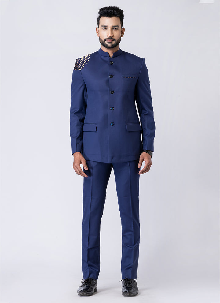 Polyester Tr Light Navy Blue Party Wear Pattern Pc Readymade Jodhpuri Suit