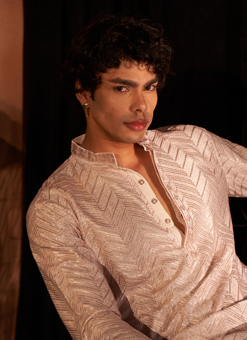 Viscose Light Pink Eid Wear Chikankari Embroidery Readymade Kurta Pajama