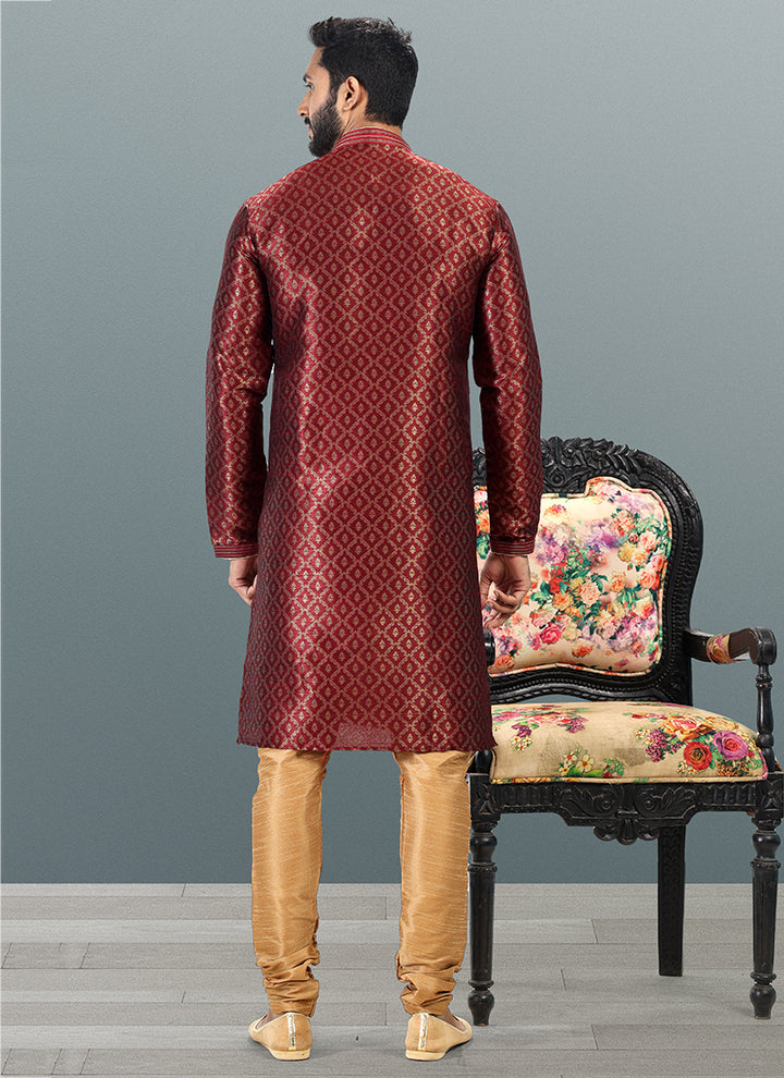 MAROON Banarasi Silk Festival Wear Jacquard Kurta Pajama