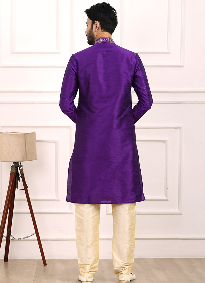 Magenta Art Banarasi Silk Festival Wear Thread Work Kurta Pajama