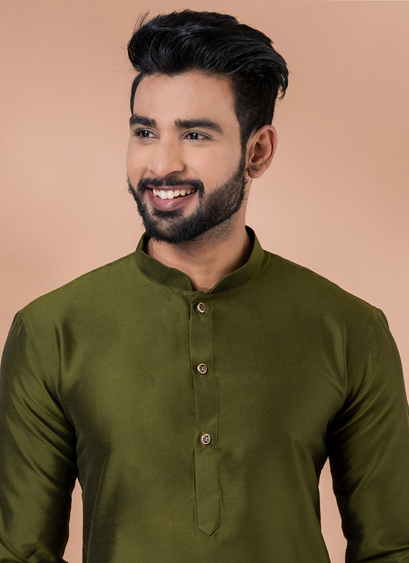 Viscose Mahendi Traditional Wear Plain Kurta Pajama