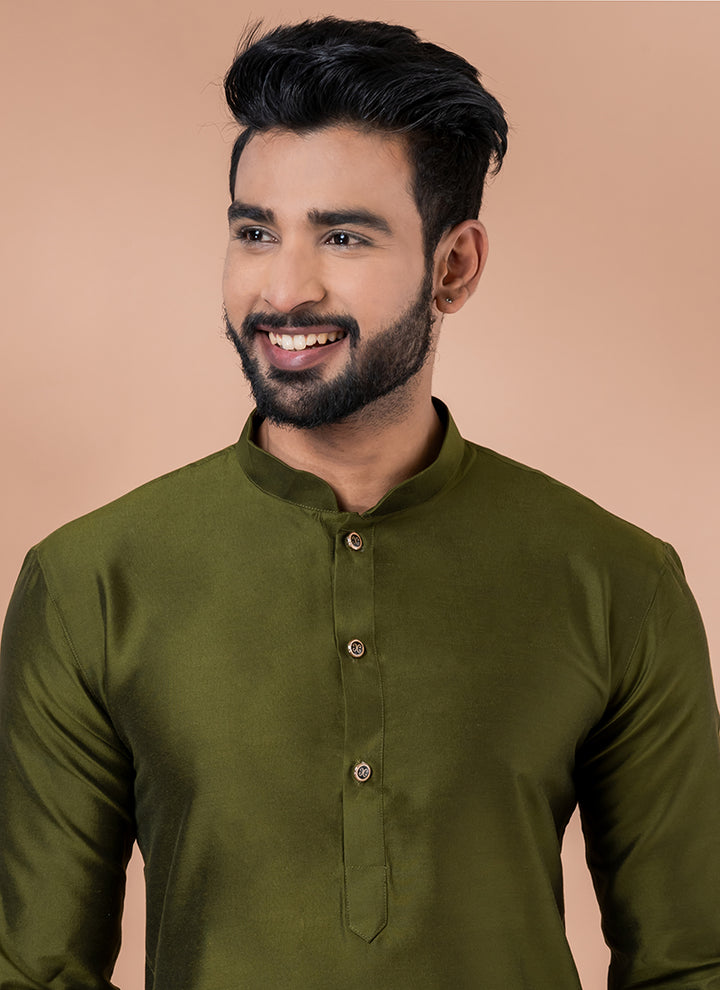 Viscose Mahendi Traditional Wear Plain Kurta Pajama