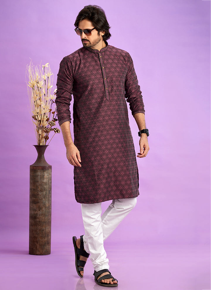 Art Silk Maroon Festival Wear Jacquard Kurta Pajama