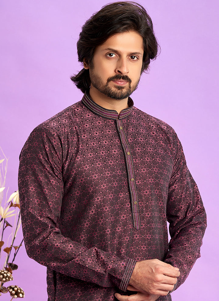 Art Silk Maroon Festival Wear Jacquard Kurta Pajama