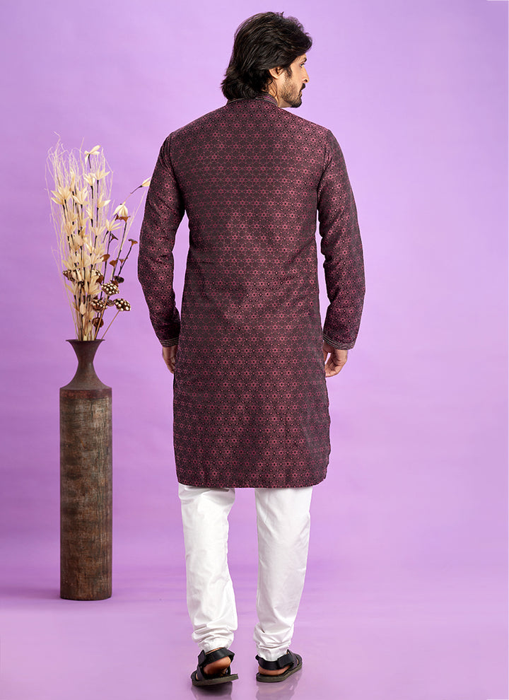 Art Silk Maroon Festival Wear Jacquard Kurta Pajama