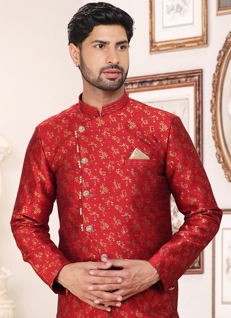 Maroon Banarasi Jacquard Festival Wear Weaving Indo Western