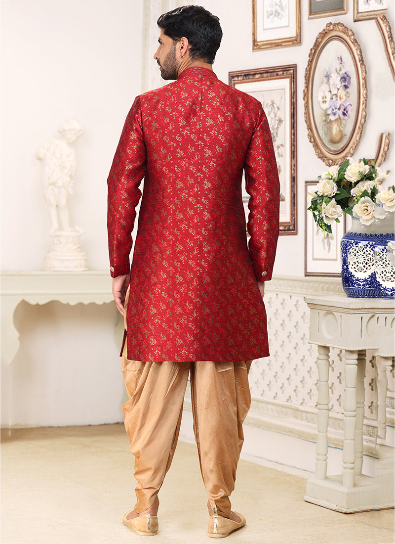 Maroon Banarasi Jacquard Festival Wear Weaving Indo Western