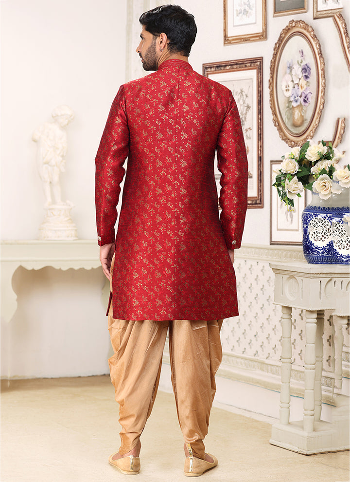 Maroon Banarasi Jacquard Festival Wear Weaving Indo Western