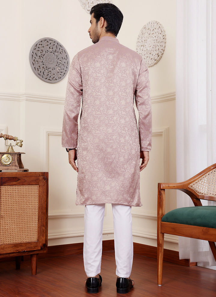 Modal Silk Mauve Traditional Wear Embroidery Work Readymade Kurta Pajama