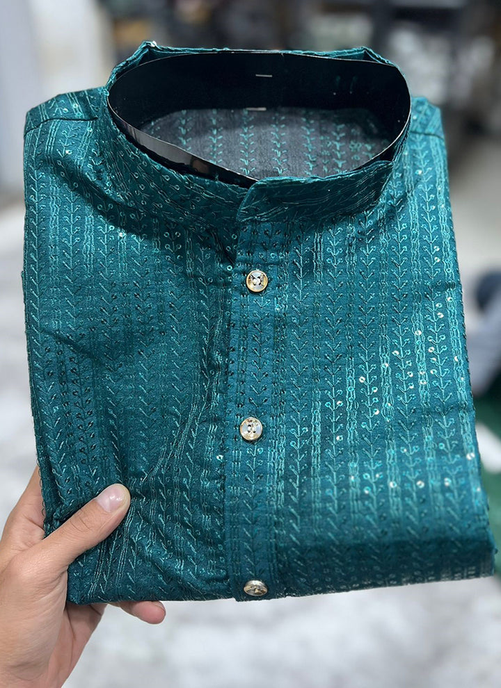 Banglori Silk Morpeach Traditional Wear Embroidery Work Readymade Kurta Pyjama