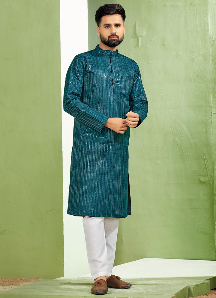 Banglori Silk Morpeach Traditional Wear Embroidery Work Readymade Kurta Pyjama