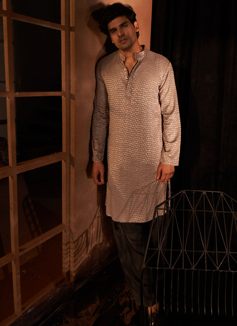 Viscose Mauve Eid Wear Wevon Designer Readymade Kurta Pajama