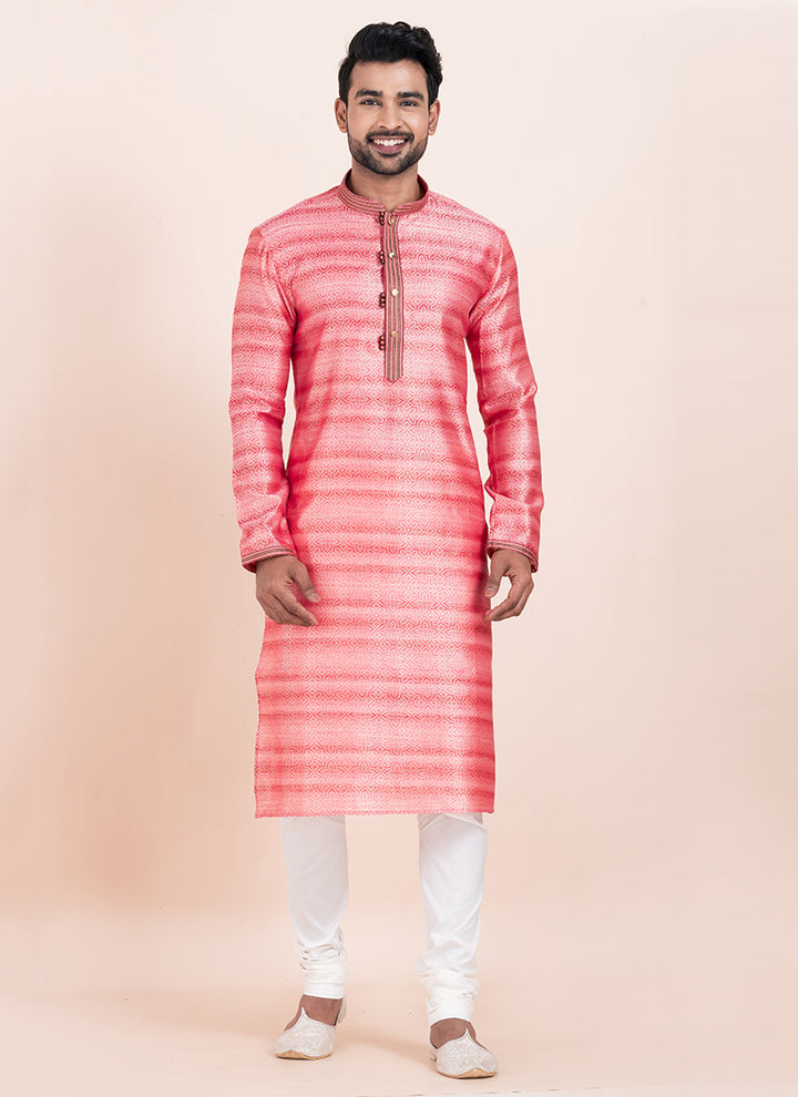 Cotton Multi Festival Wear Jacquard Work Readymade Kurta Pajama