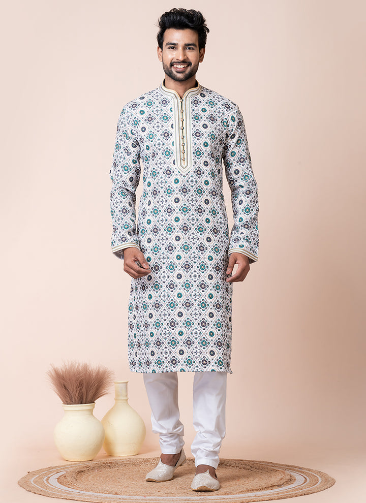 Cotton Multi Festival Wear Printed Readymade Kurta Pajama
