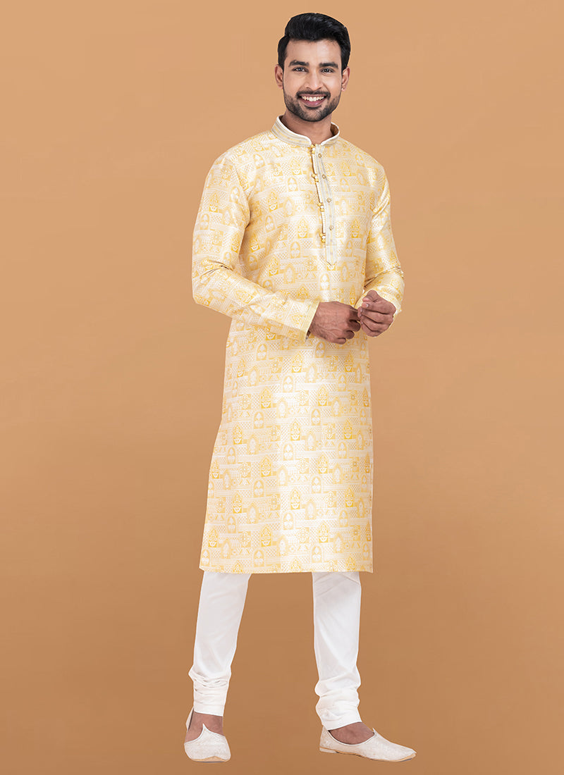 Jacquard Silk Multi Festival Wear Jacquard Work Readymade Kurta Pajama