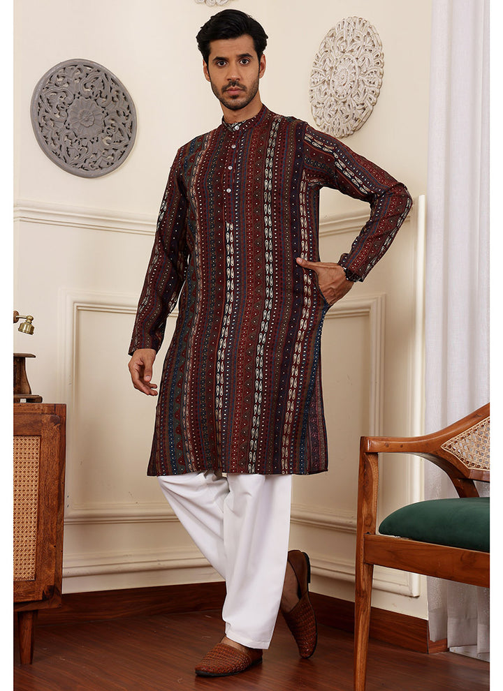 Modal Silk Multi Traditional Wear Weaving  Readymade Kurta Pajama