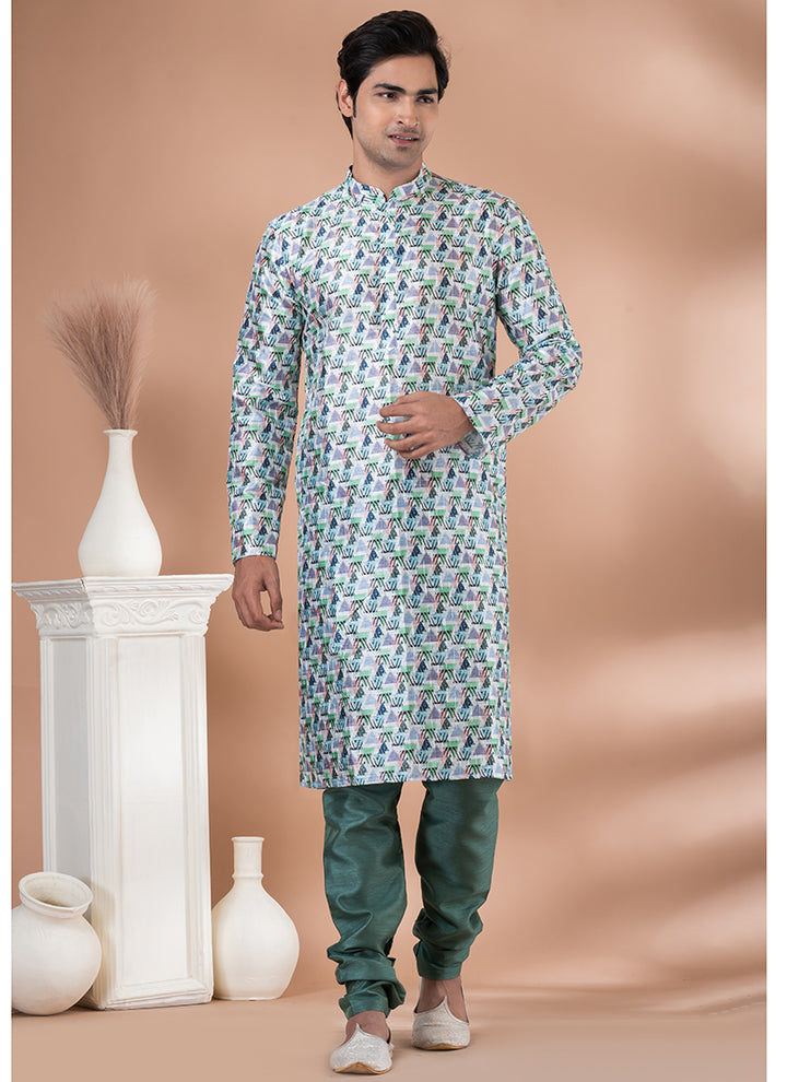 Mono Multi Festival Wear Crochet Work Kurta Pajama