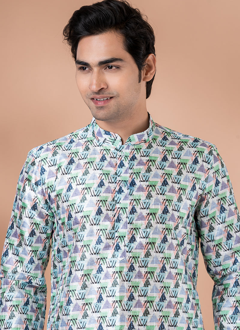 Mono Multi Festival Wear Crochet Work Kurta Pajama