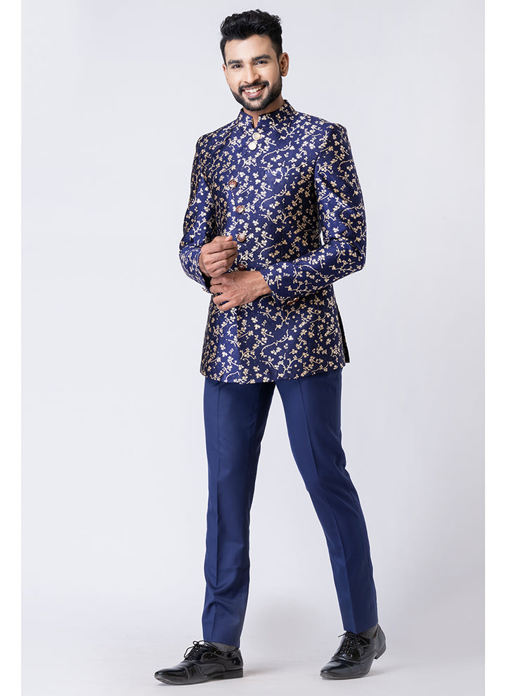 Polyester Tr Multi Party Wear Pattern Pc Readymade Jodhpuri Suit