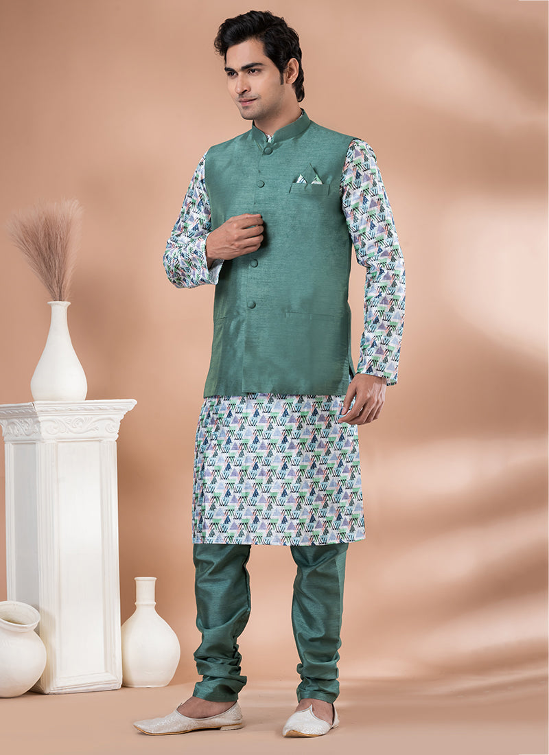 Silk Multi Traditional Wear Corset Work Readymade Modi Jacket Kurta Pajama