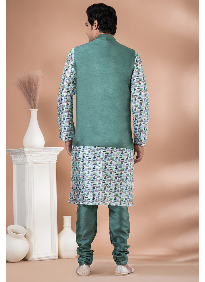 Silk Multi Traditional Wear Corset Work Readymade Modi Jacket Kurta Pajama