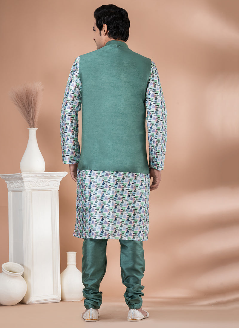 Silk Multi Wedding Wear Embroidery Work Readymade Modi Jacket Kurta Pajama