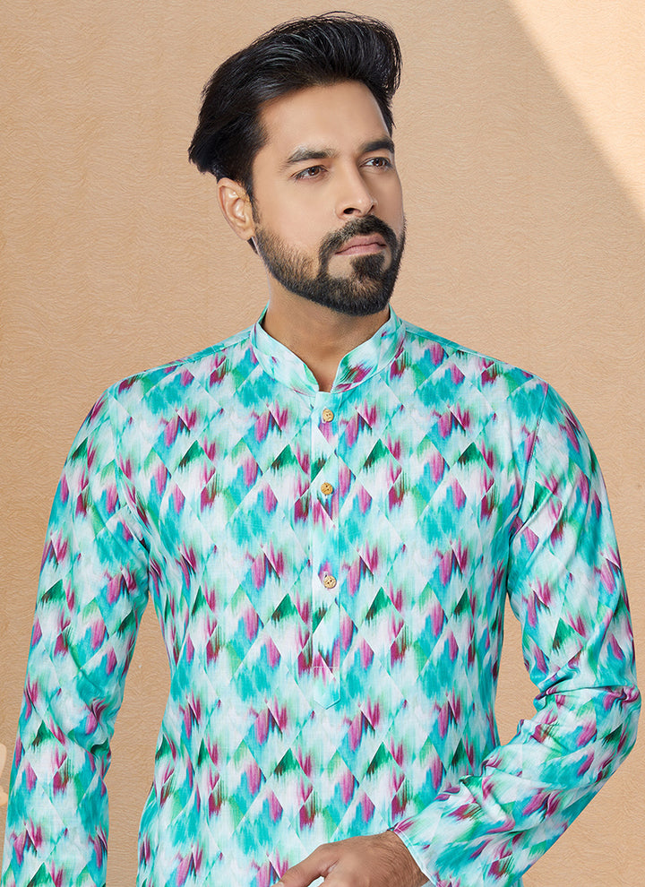 Dhupion Silk Multi Color Festival Wear Printed Readymade Kurta Pajama