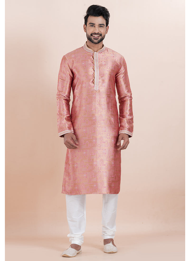Silk Multi Color Ceremonial Wear Jacquard Work Readymade Kurta Pajama