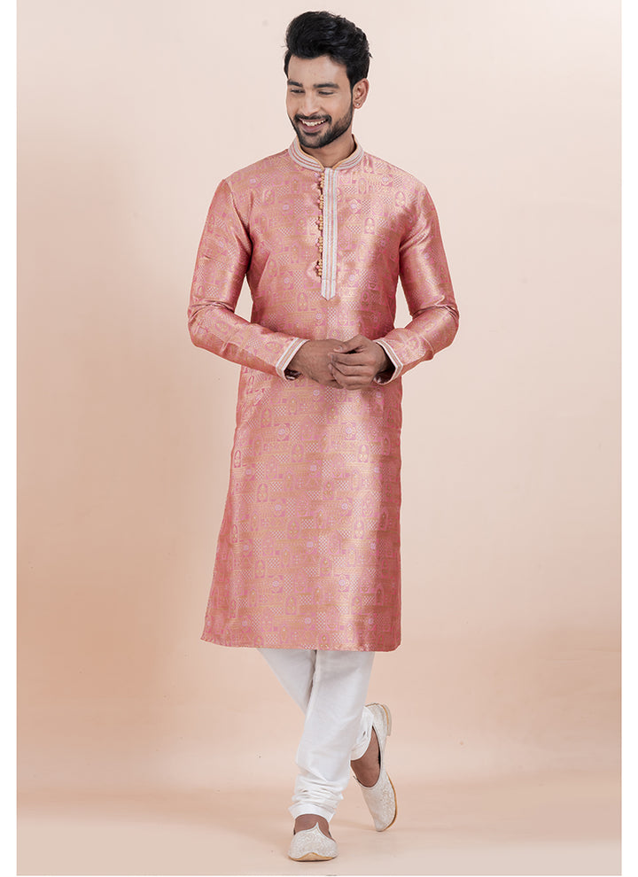 Silk Multi Color Ceremonial Wear Jacquard Work Readymade Kurta Pajama