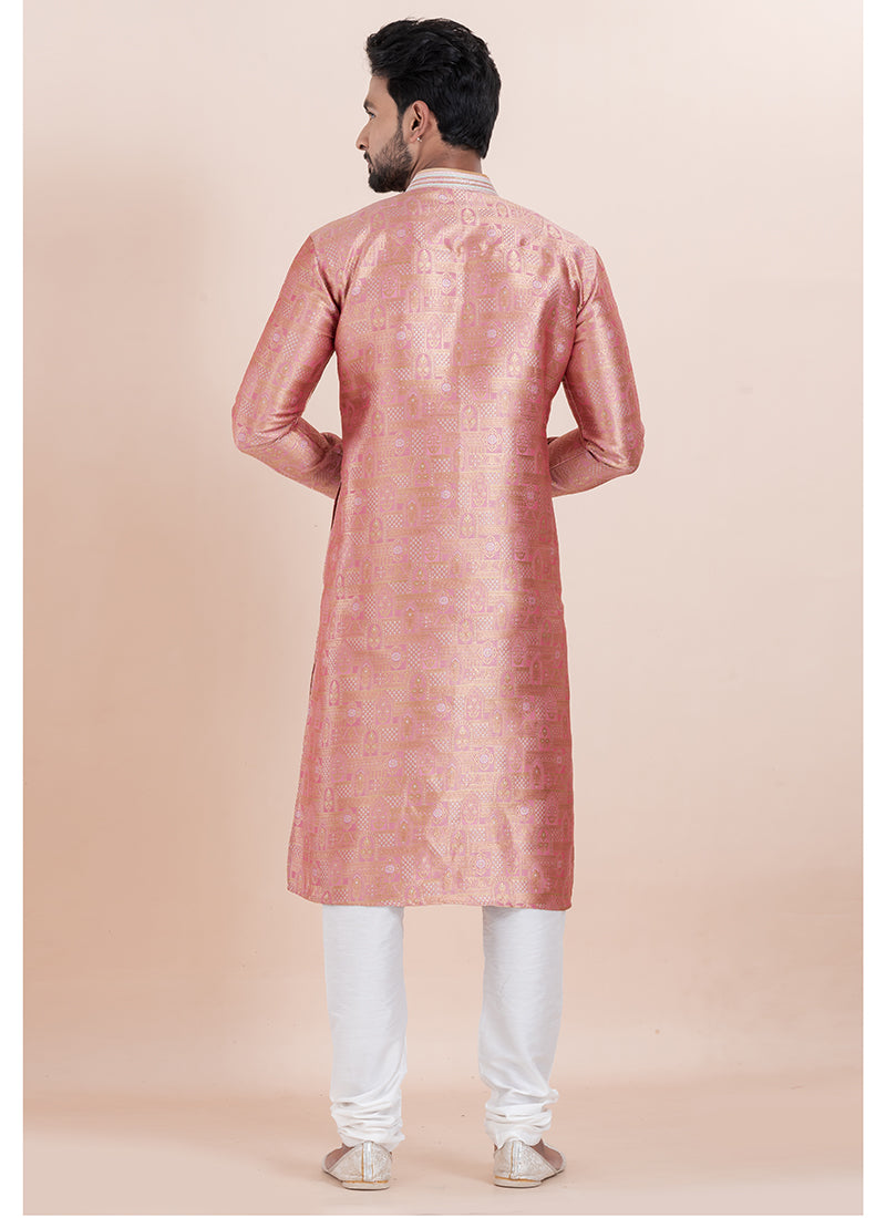 Silk Multi Color Ceremonial Wear Jacquard Work Readymade Kurta Pajama