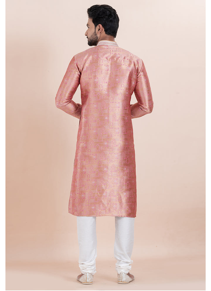 Silk Multi Color Ceremonial Wear Jacquard Work Readymade Kurta Pajama