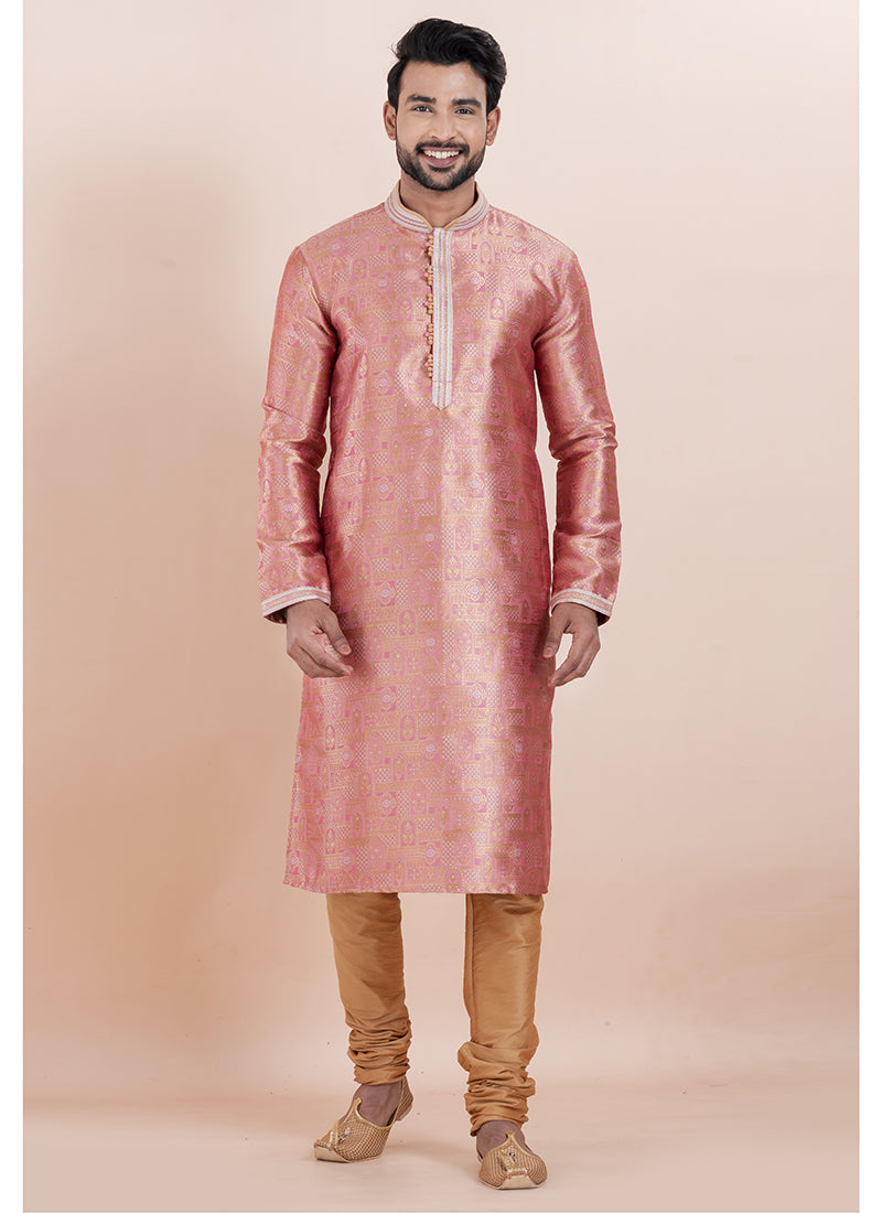 Silk Multi Color Ceremonial Wear Jacquard Work Readymade Kurta Pajama